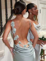 Satin-Maxikleid für Damen mit Rückenausschnitt und Wasserfallausschnitt für Abendgarderobe