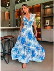 Ärmelloses Maxikleid für Damen aus floraler Spitze mit gestuftem Rock