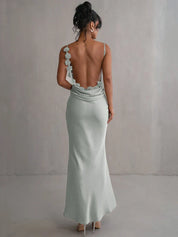 Satin-Maxikleid für Damen mit Rückenausschnitt und Wasserfallausschnitt für Abendgarderobe