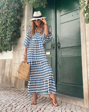 Boho-Maxikleid für Damen mit Blumenmuster, Puffärmeln und Stufensrock