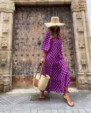 Boho-Maxikleid für Damen mit Blumenmuster, Puffärmeln und Stufensrock