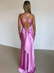 Satin Maxikleid für Damen mit Neckholder-Ausschnitt und ohne Ärmel