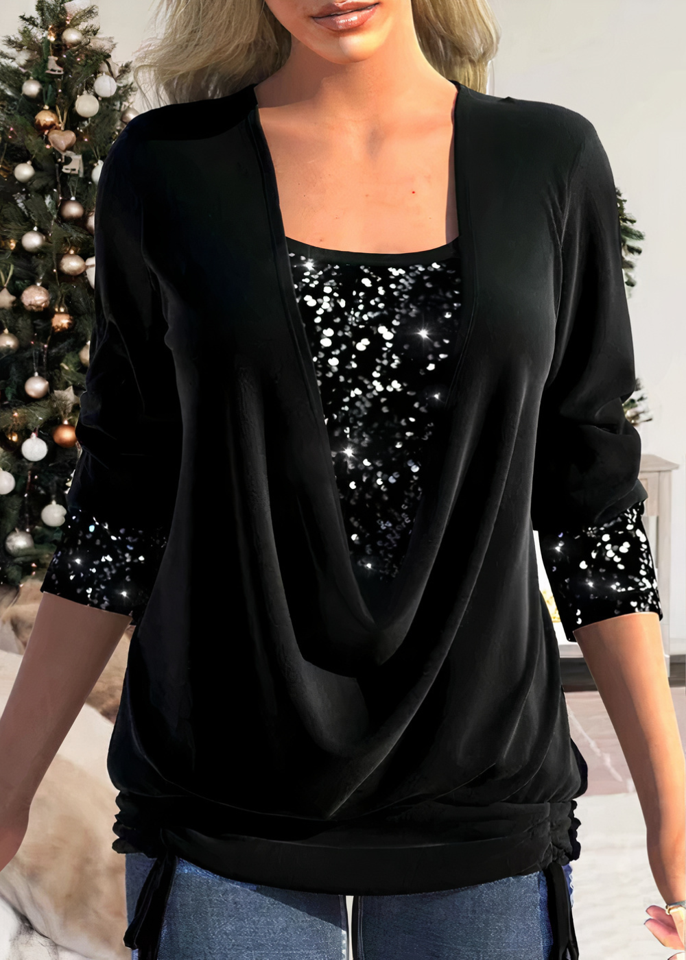 Modische Glam-Glitzerbluse für Frauen