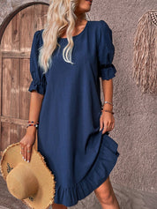 Elegantes Kleid mit Rundhalsausschnitt und Rüschen für Frauen