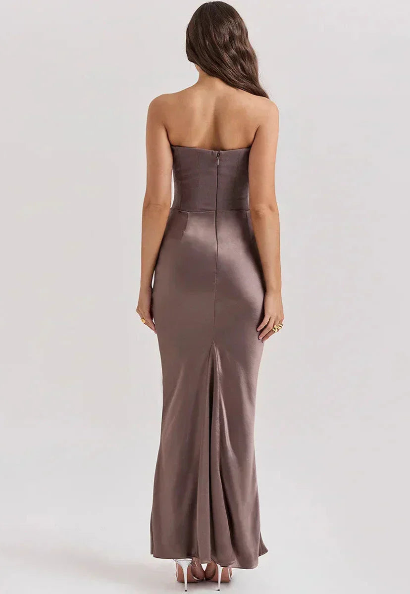 Strapless-Abendkleid aus Satin für Damen mit gerafftem Detail an der Hüfte