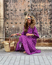 Boho-Maxikleid für Damen mit Blumenmuster, Puffärmeln und Stufensrock