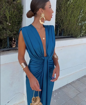Ärmelloses Midi-Partykleid für Damen mit Schlitzdetail vorne