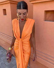 Ärmelloses Midi-Partykleid für Damen mit Schlitzdetail vorne