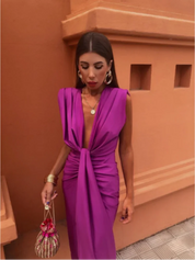 Ärmelloses Midi-Partykleid für Damen mit Schlitzdetail vorne