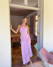 Rüschen-One-Shoulder-Midikleid für Damen mit asymmetrischem Saum
