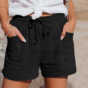 Sommerliche Shorts für Frauen mit Kordelzug und Rollsaum