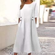 Sommerliches Midikleid für Damen mit Ellbogenärmeln und Seitentaschen