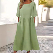 Sommerliches Midikleid für Damen mit Ellbogenärmeln und Seitentaschen