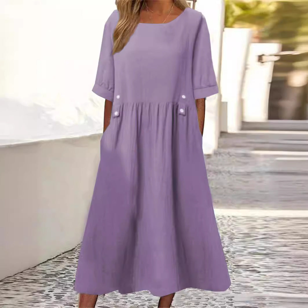 Sommerliches Midikleid für Damen mit Ellbogenärmeln und Seitentaschen
