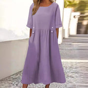 Sommerliches Midikleid für Damen mit Ellbogenärmeln und Seitentaschen