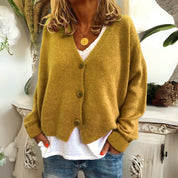 Strickjacke mit Knopfleiste, V-Ausschnitt und langen Ärmeln für Damen