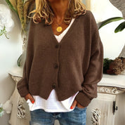 Strickjacke mit Knopfleiste, V-Ausschnitt und langen Ärmeln für Damen