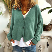 Strickjacke mit Knopfleiste, V-Ausschnitt und langen Ärmeln für Damen