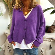 Strickjacke mit Knopfleiste, V-Ausschnitt und langen Ärmeln für Damen