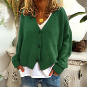 Strickjacke mit Knopfleiste, V-Ausschnitt und langen Ärmeln für Damen