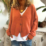 Strickjacke mit Knopfleiste, V-Ausschnitt und langen Ärmeln für Damen