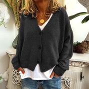 Strickjacke mit Knopfleiste, V-Ausschnitt und langen Ärmeln für Damen