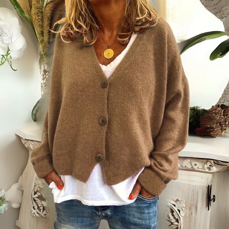Strickjacke mit Knopfleiste, V-Ausschnitt und langen Ärmeln für Damen