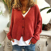 Strickjacke mit Knopfleiste, V-Ausschnitt und langen Ärmeln für Damen
