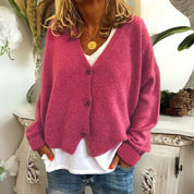 Strickjacke mit Knopfleiste, V-Ausschnitt und langen Ärmeln für Damen