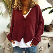 Strickjacke mit Knopfleiste, V-Ausschnitt und langen Ärmeln für Damen