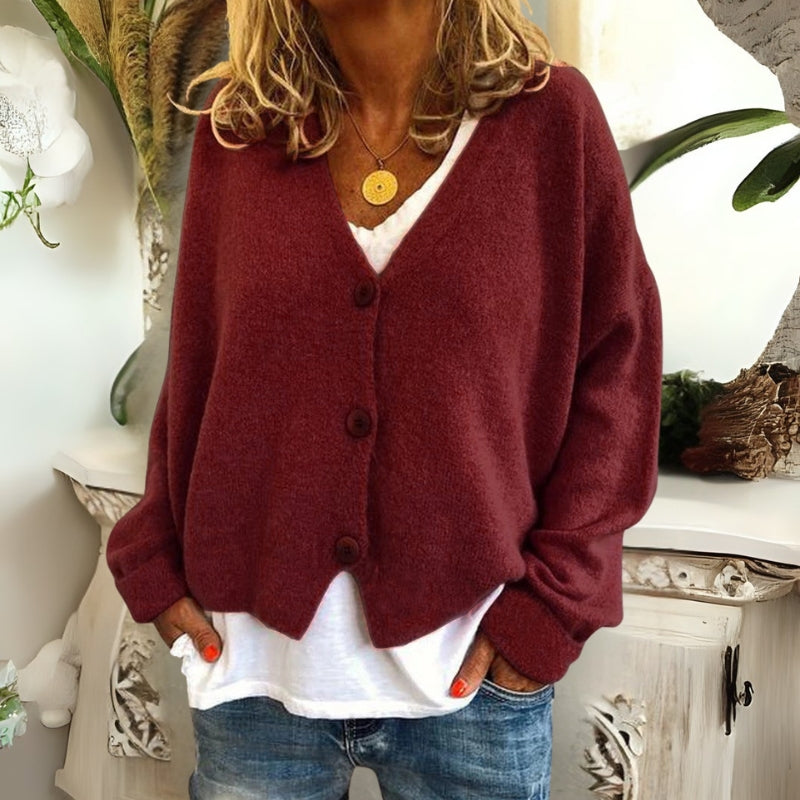 Strickjacke mit Knopfleiste, V-Ausschnitt und langen Ärmeln für Damen