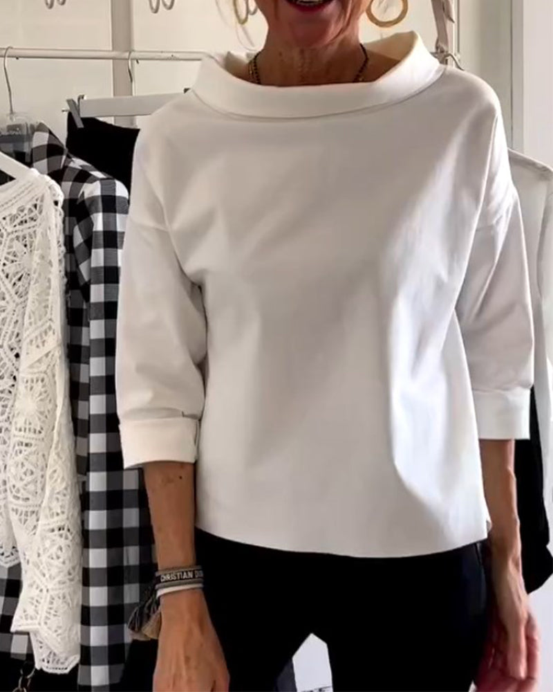 Unifarbenes Oberteil mit weitem Halsausschnitt für Damen