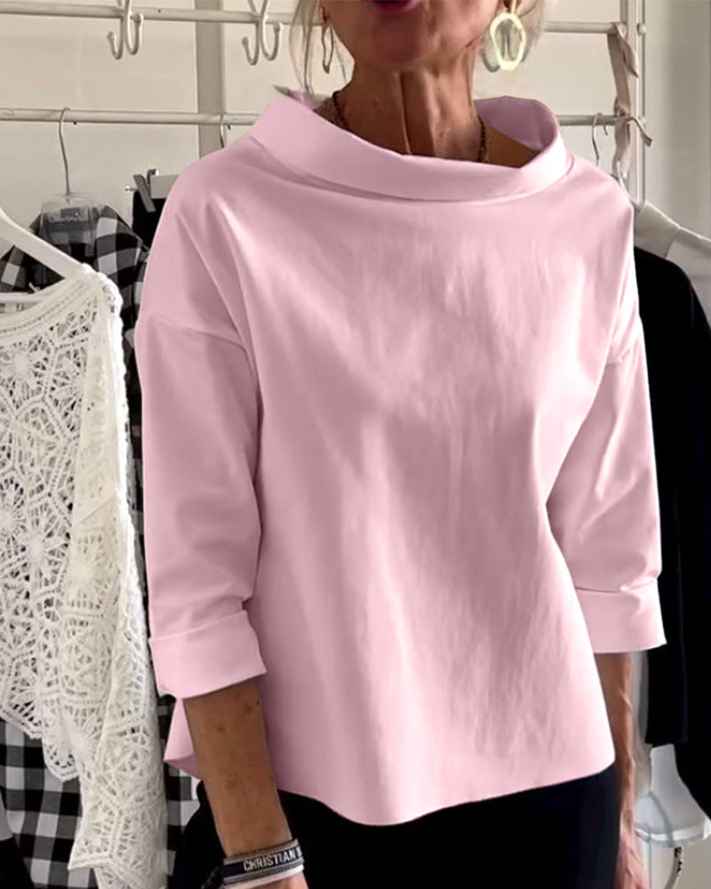 Unifarbenes Oberteil mit weitem Halsausschnitt für Damen