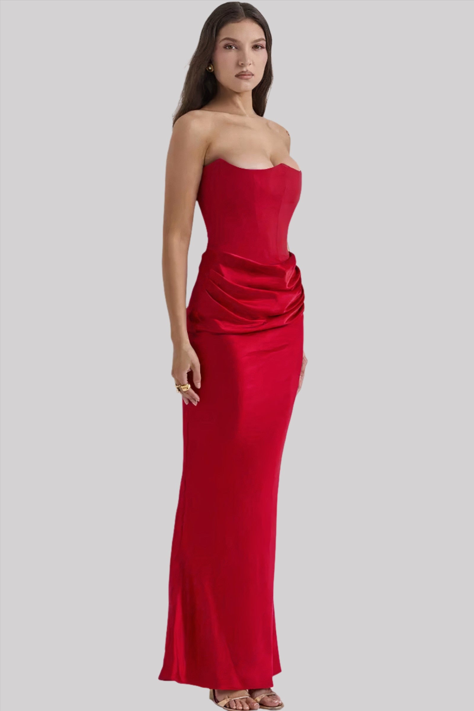 Strapless-Abendkleid aus Satin für Damen mit gerafftem Detail an der Hüfte