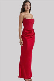Strapless-Abendkleid aus Satin für Damen mit gerafftem Detail an der Hüfte