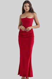 Strapless-Abendkleid aus Satin für Damen mit gerafftem Detail an der Hüfte
