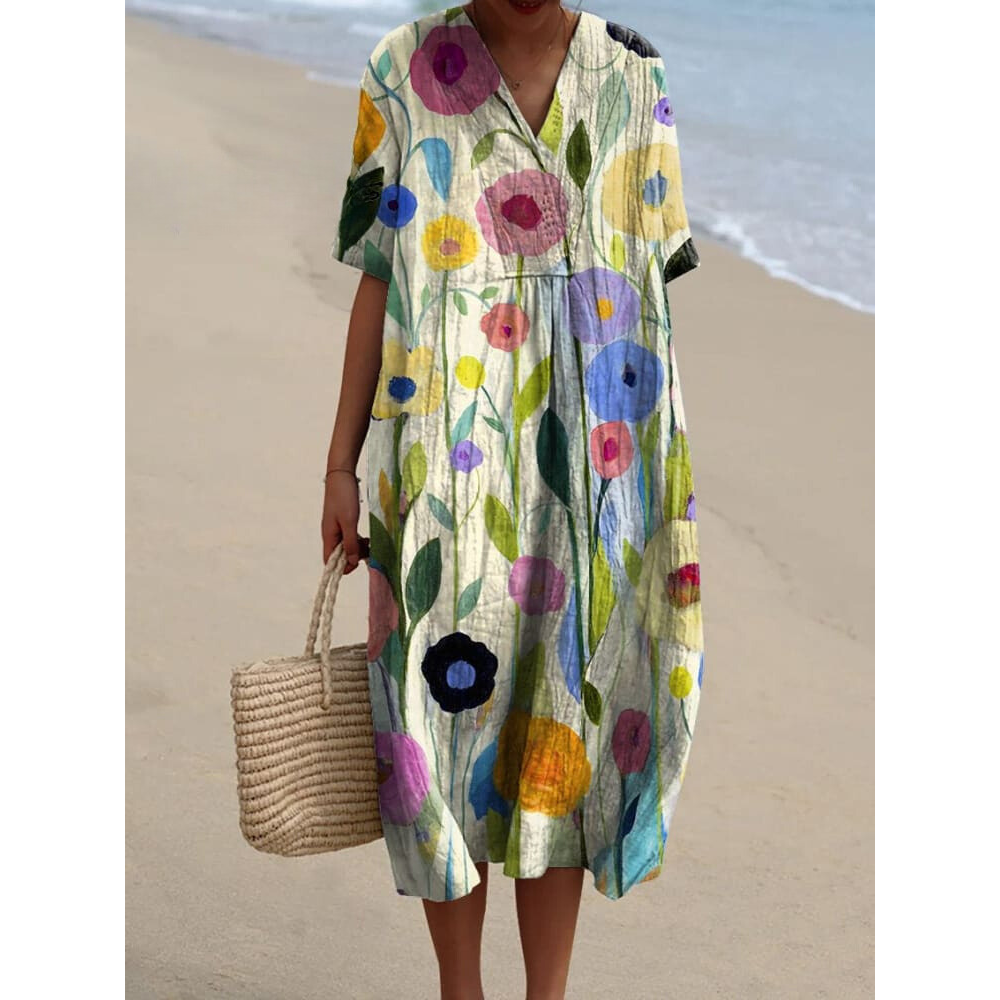 Stylisches Kleid mit V-Ausschnitt und Blumenmuster für Frauen