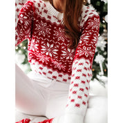Weihnachts Pullover für Damen mit Schneeflocken-Motiv und Rundhalsausschnitt