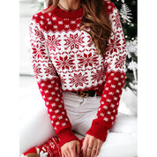 Weihnachts Pullover für Damen mit Schneeflocken-Motiv und Rundhalsausschnitt