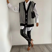 Weste aus Strick mit Hahnentrittmuster und Knopfdetails für Damen