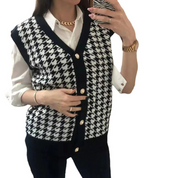 Weste aus Strick mit Hahnentrittmuster und Knopfdetails für Damen