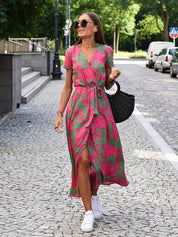 Wickel-Midikleid mit kurzen Ärmeln und Taillengürtel für Damen
