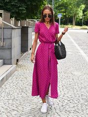 Wickel-Midikleid mit kurzen Ärmeln und Taillengürtel für Damen