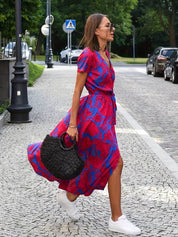 Wickel-Midikleid mit kurzen Ärmeln und Taillengürtel für Damen