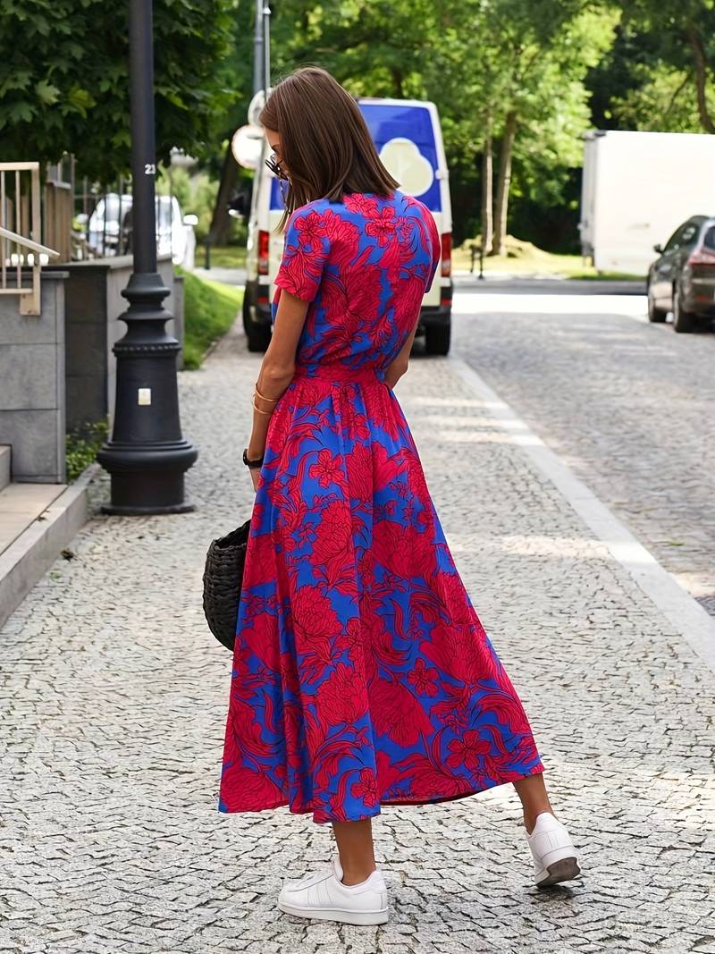 Wickel-Midikleid mit kurzen Ärmeln und Taillengürtel für Damen