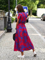 Wickel-Midikleid mit kurzen Ärmeln und Taillengürtel für Damen