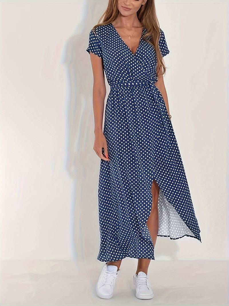 Wickel-Midikleid mit kurzen Ärmeln und Taillengürtel für Damen