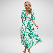 Boho-Maxikleid für Damen in A-Linie mit gesmokter Taille und Print