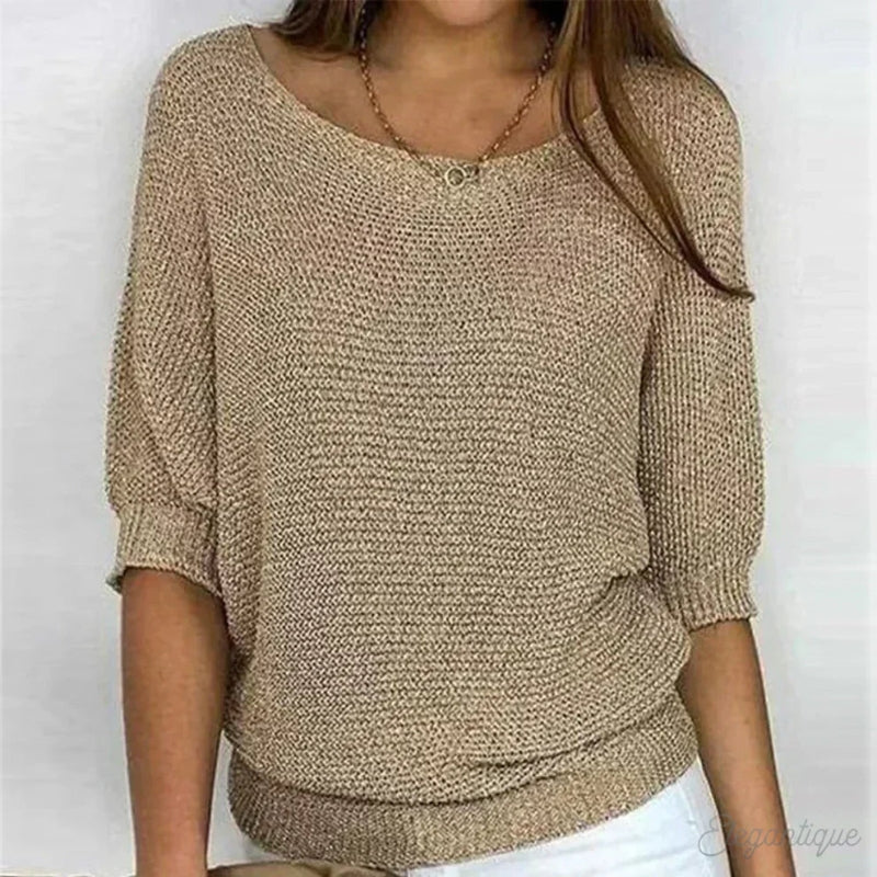 Damen Strickpullover mit halblangen Ärmeln für Frühling und Herbst