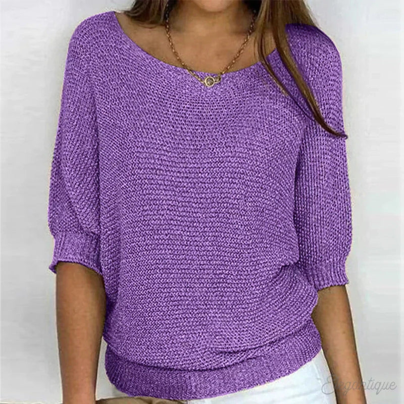 Damen Strickpullover mit halblangen Ärmeln für Frühling und Herbst